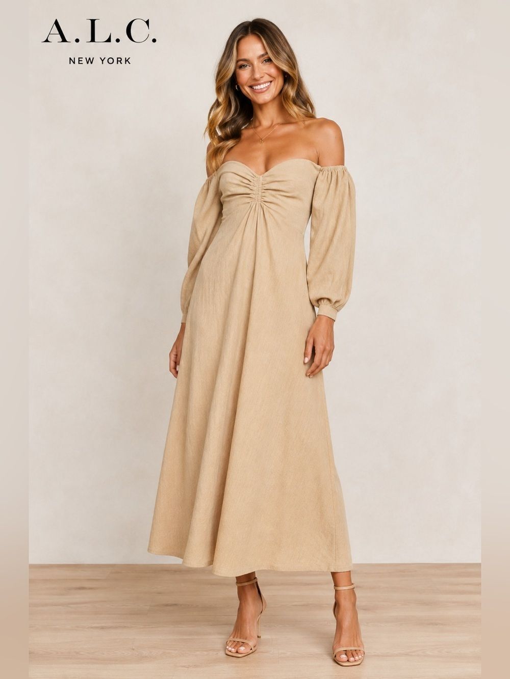 A.L.C. Calley Off the Shoulder Long Sleeve Maxi Dress